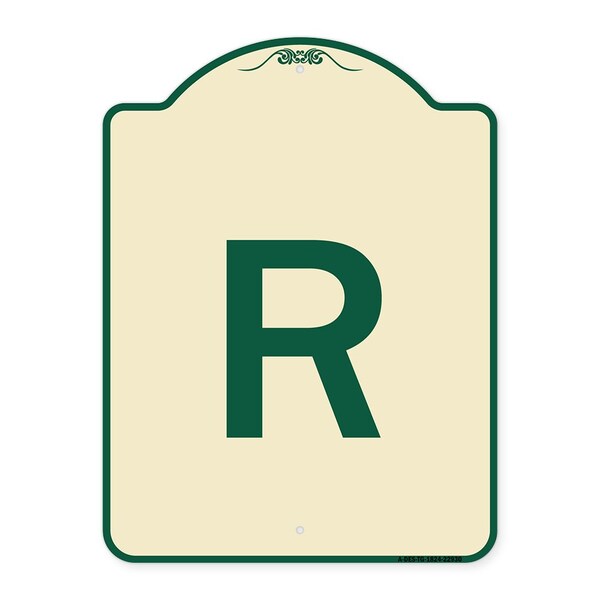 Designer Series Sign W/ Letter R, Tan & Green Heavy-Gauge Aluminum Sign, 24" x 18", TG-1824-22930